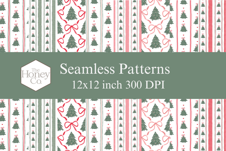 Christmas Seamless Bundle | Christmas Tree Gingham Bow PNG