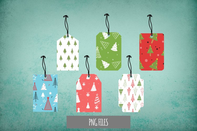 Christmas Tree Seamless Pattern Shaped Tags