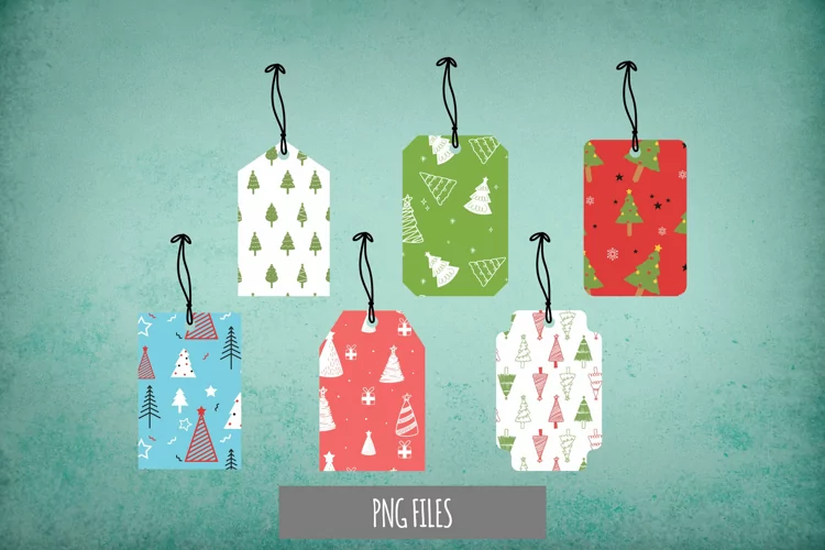 Christmas Tree Seamless Pattern Shaped Tags