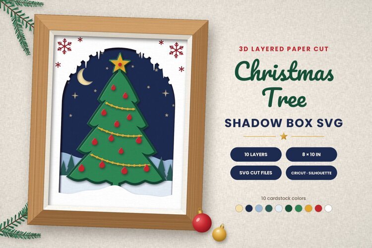 Christmas Tree SVG 3D Layered Shadow Box example image 1