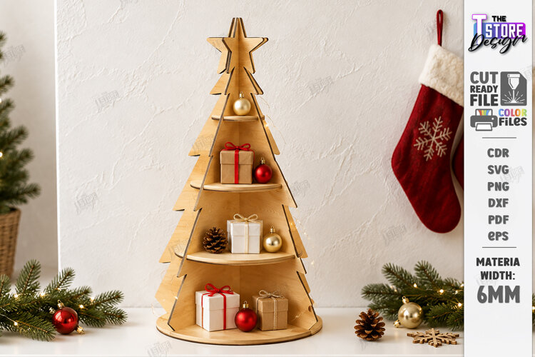 Christmas Tree Shelf Laser Cut | Christmas Tiered Tray | CNC example image 1