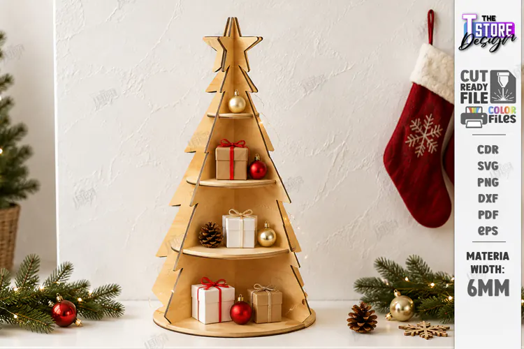 Christmas Tree Shelf Laser Cut | Christmas Tiered Tray | CNC