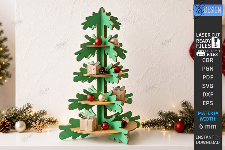 Christmas Tree Shelf Laser Cut | 3D Christmas Tiered Tray example image 1