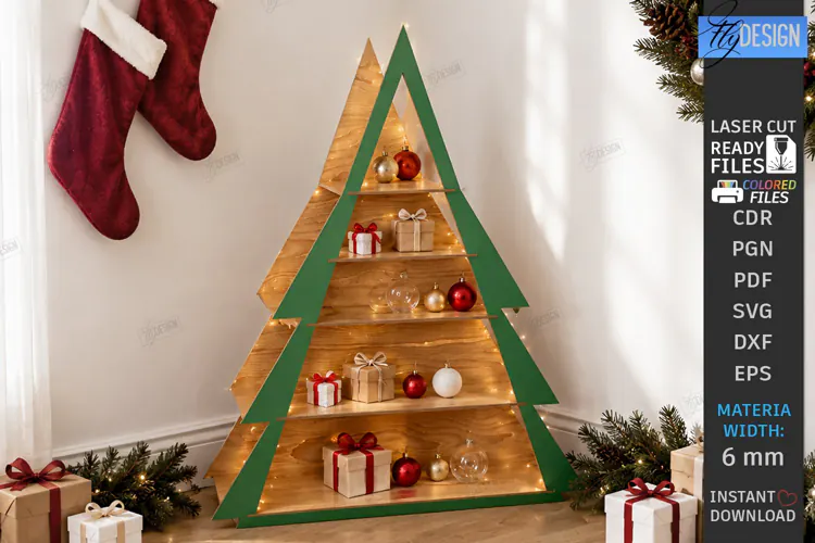 Christmas Tree Shelf Laser Cut | 3D Christmas Tiered Tray