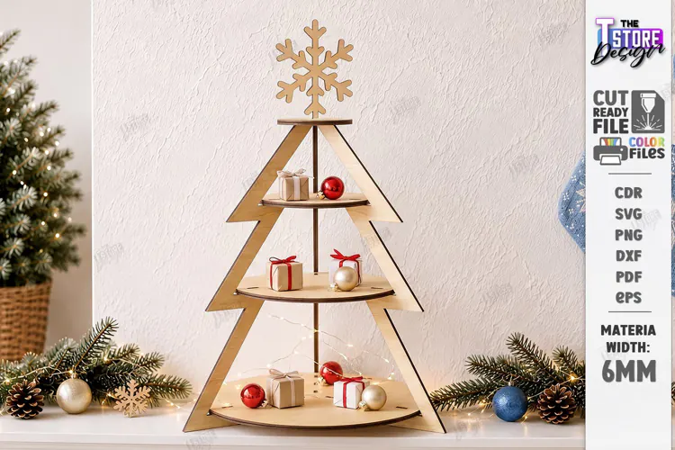Christmas Tree Shelf Laser Cut | Christmas Tiered Tray | CNC