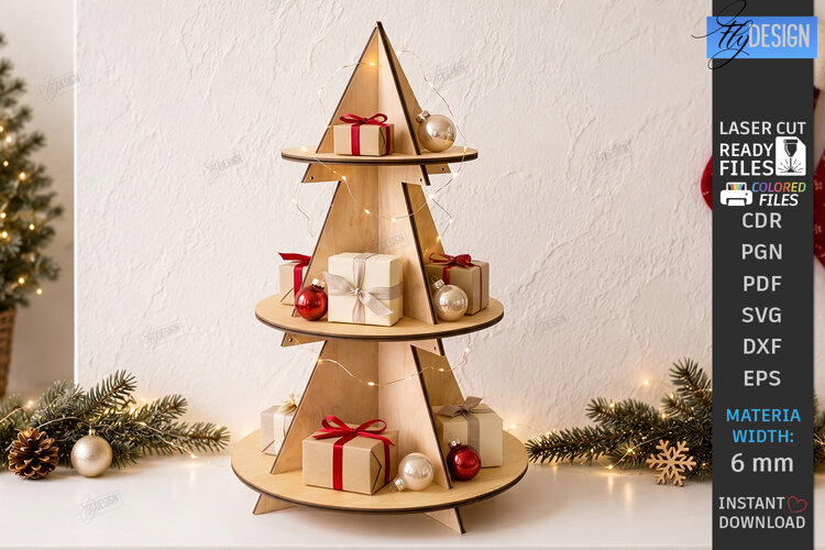 Christmas Tree Shelf Laser Cut | 3D Christmas Tiered Tray example image 1