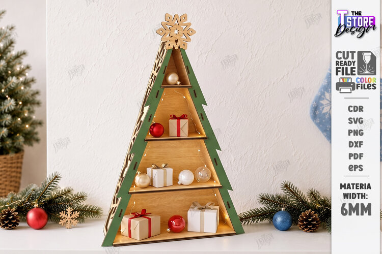 Christmas Tree Shelf Laser Cut | Christmas Tiered Tray | CNC example image 1