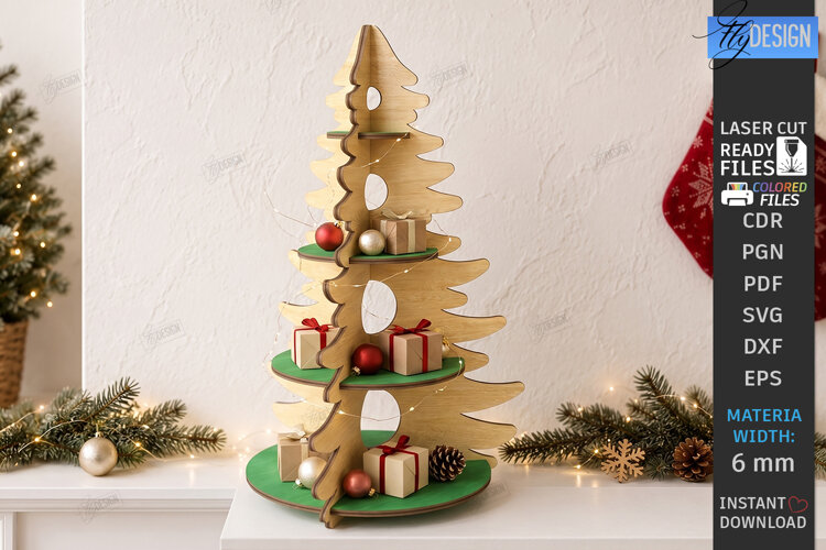 Christmas Tree Shelf Laser Cut | 3D Christmas Tiered Tray example image 1