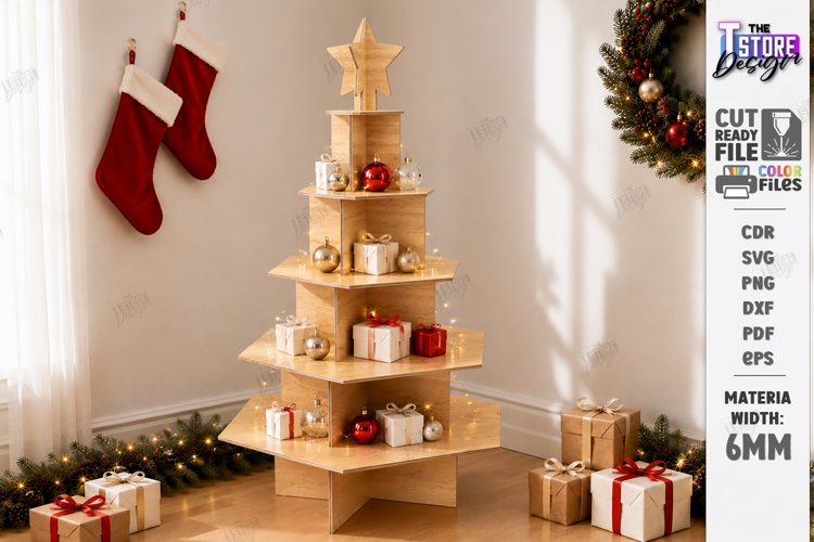Christmas Tree Shelf Laser Cut | Christmas Tiered Tray | CNC
