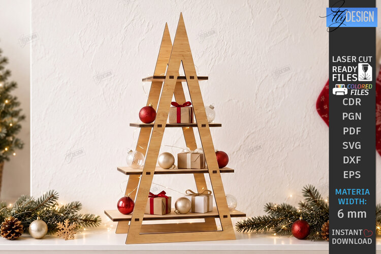 Christmas Tree Shelf Laser Cut | 3D Christmas Tiered Tray example image 1