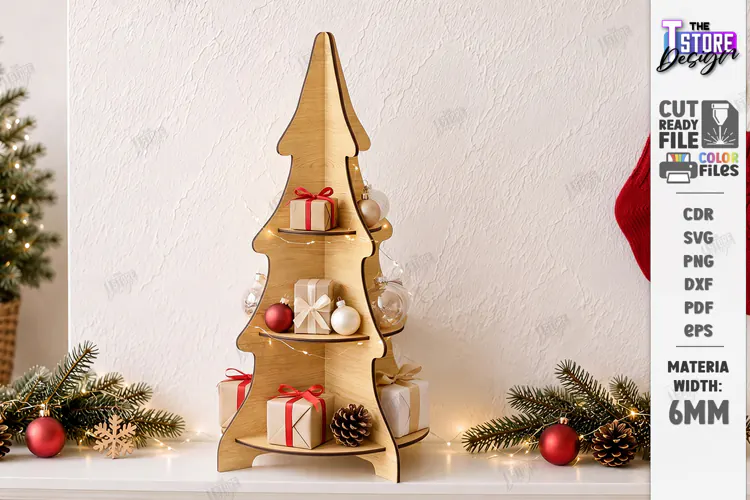 Christmas Tree Shelf Laser Cut | Christmas Tiered Tray | CNC