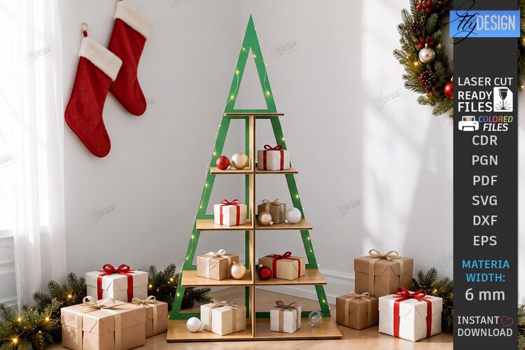 Christmas Tree Shelf Laser Cut | 3D Christmas Tiered Tray example image 1