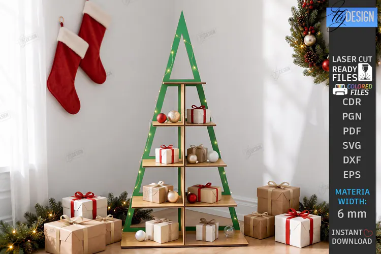 Christmas Tree Shelf Laser Cut | 3D Christmas Tiered Tray