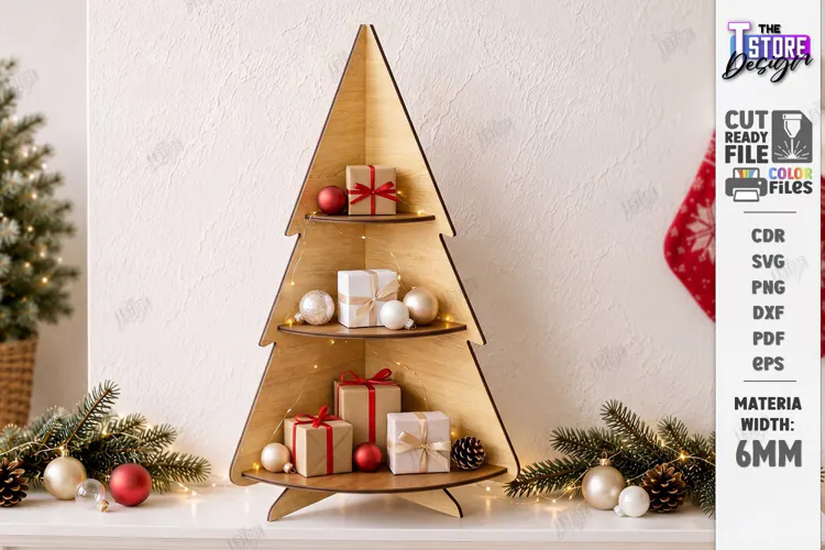 Christmas Tree Shelf Laser Cut | Christmas Tiered Tray | CNC