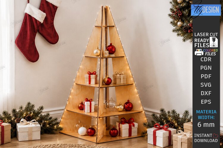Christmas Tree Shelf Laser Cut | 3D Christmas Tiered Tray example image 1