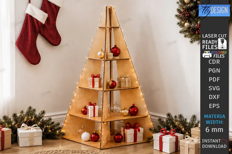 Christmas Tree Shelf Laser Cut | 3D Christmas Tiered Tray