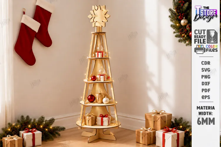 Christmas Tree Shelf Laser Cut | Christmas Tiered Tray | CNC