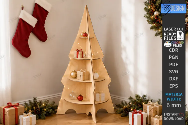 Christmas Tree Shelf Laser Cut | 3D Christmas Tiered Tray