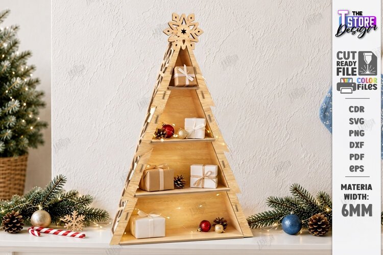 Christmas Tree Shelf Laser Cut | Christmas Tiered Tray | CNC example image 1