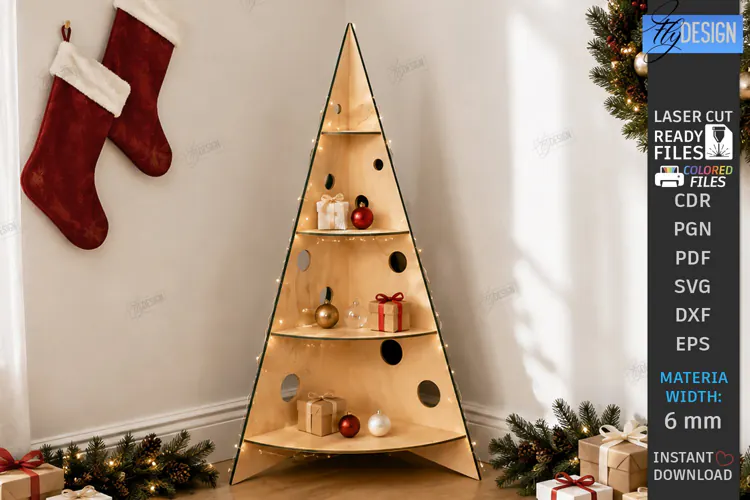 Christmas Tree Shelf Laser Cut | 3D Christmas Tiered Tray