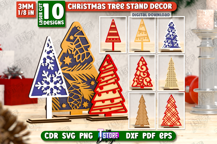 Christmas Tree Stand Decor Laser Cut Bundle, Layered Decor