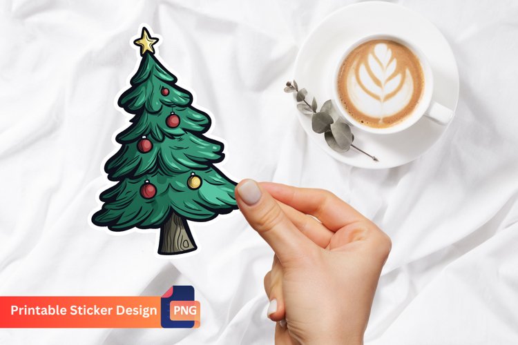 Christmas Tree Sticker, Floral Christmas Tree Sticker example image 1