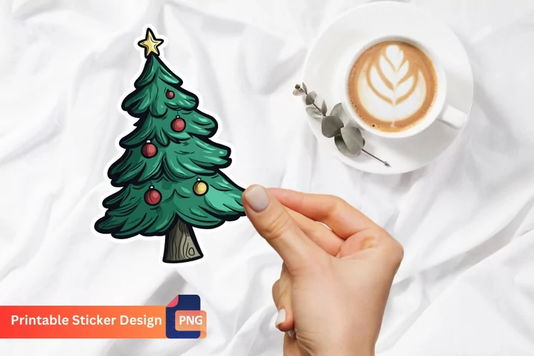 Christmas Tree Sticker, Floral Christmas Tree Sticker