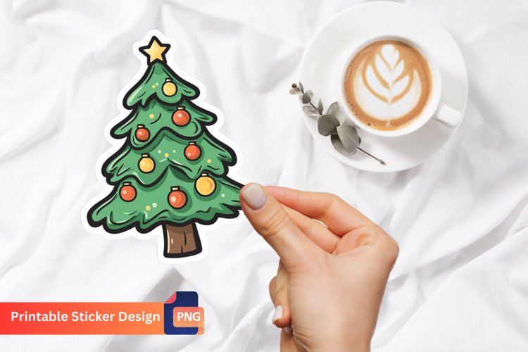 Christmas Tree Sticker, Floral Christmas Tree Sticker example image 1