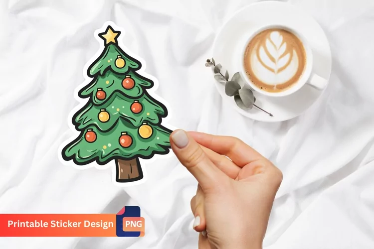Christmas Tree Sticker, Floral Christmas Tree Sticker