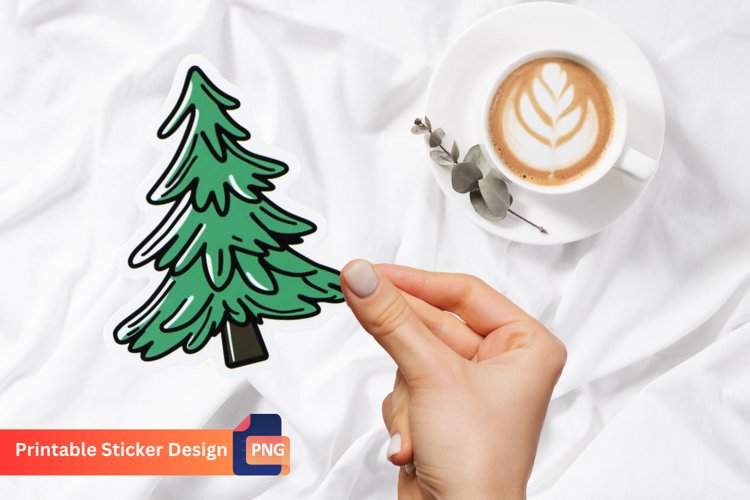 Christmas Tree Sticker, Floral Christmas Tree Sticker example image 1