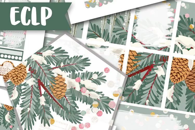 Winter Pinecone & Snow: Printable Planner Stickers for ECLP