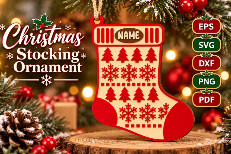 Christmas Stocking Name Ornament SVG, Laser Cut File SVG