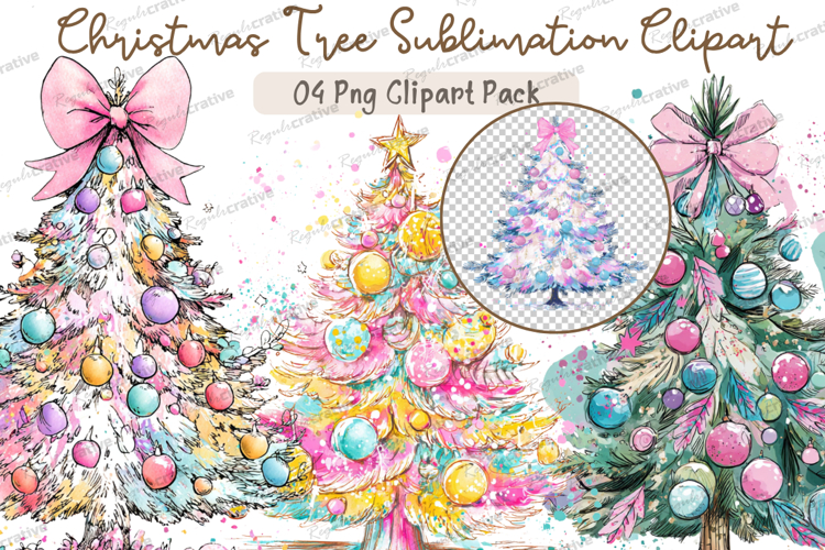 Pastel Christmas Tree Sublimation PNG Bundle,Christmas Tree