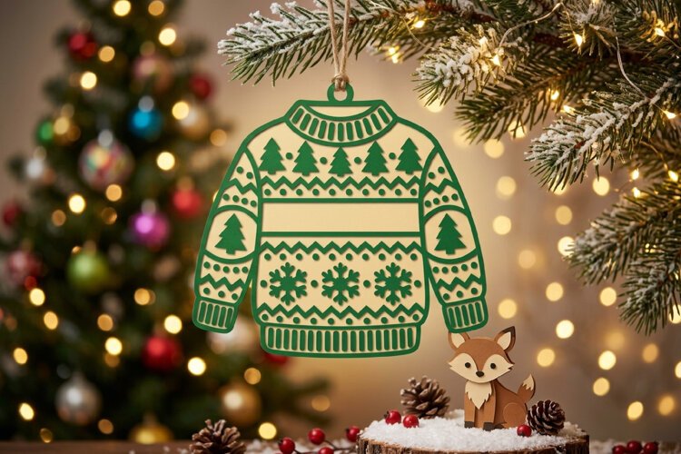 Christmas Tree Sweater Ornament SVG, Laser Cut File SVG example image 1