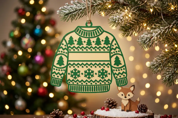 Christmas Tree Sweater Ornament SVG, Laser Cut File SVG