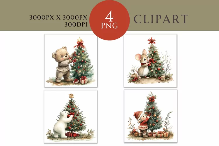 Christmas Tree Watercolor Clipart PNG