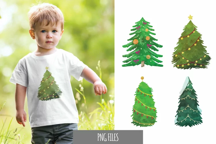 Christmas Tree with Light Watercolor Sublimation