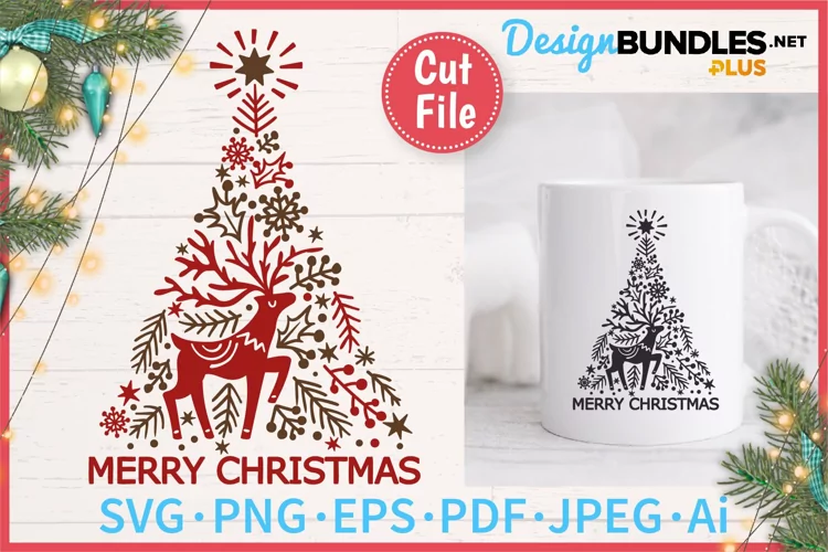 Christmas Tree With Deer SVG| Merry Christmas Decor Cut File