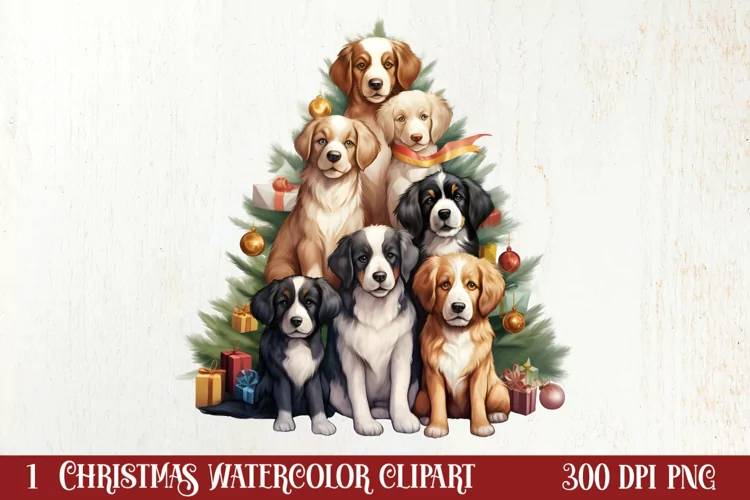 Christmas Tree With Many Dogs Clipart PNG