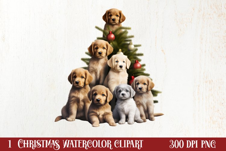 Christmas Tree With Many Dogs Clipart PNG