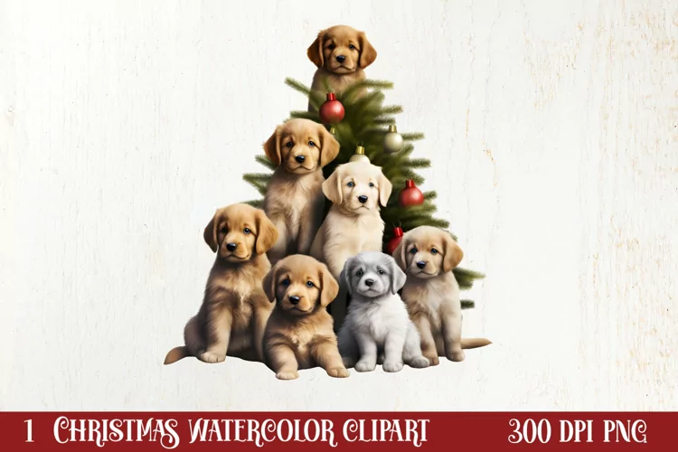 Christmas Tree With Many Dogs Clipart PNG