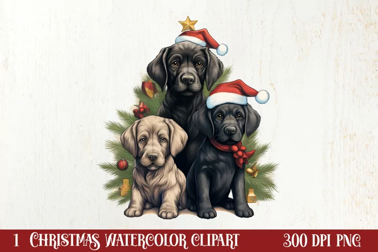 Christmas Tree With Many Dogs Clipart PNG