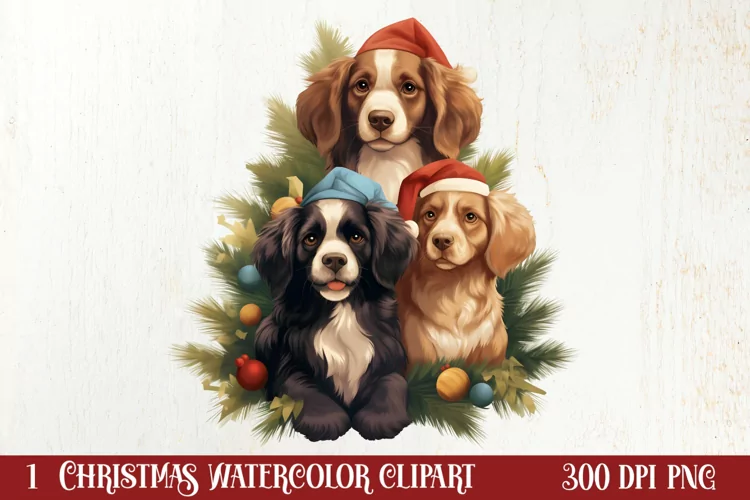 Christmas Tree With Many Dogs Clipart PNG