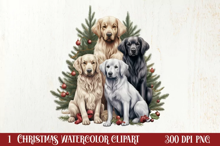 Christmas Tree With Many Dogs Clipart PNG