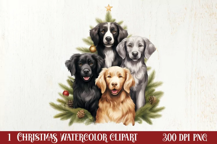 Christmas Tree With Many Dogs Clipart PNG