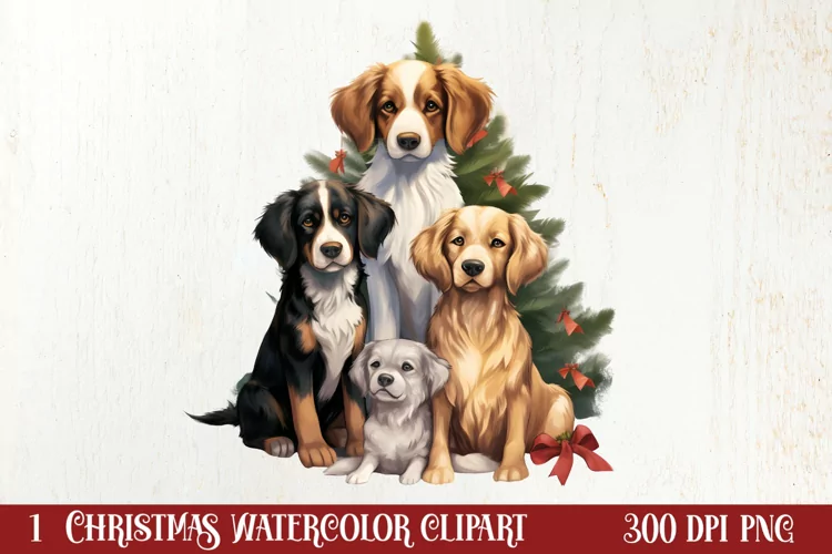 Christmas Tree With Many Dogs Clipart PNG