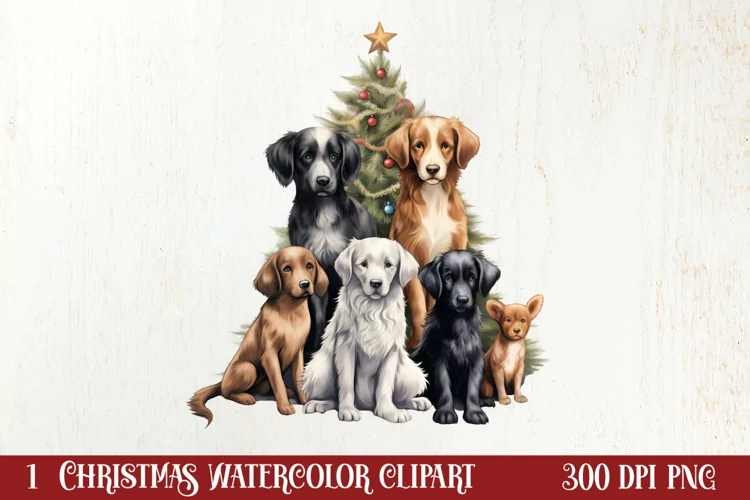 Christmas Tree With Many Dogs Clipart PNG