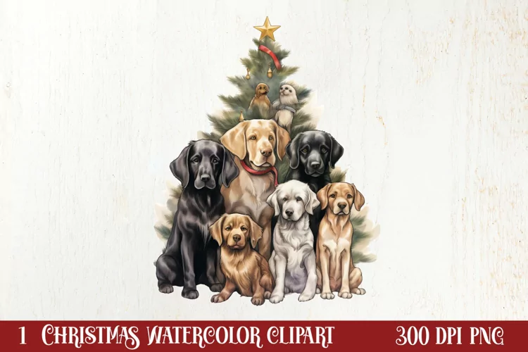 Christmas Tree With Many Dogs Clipart PNG