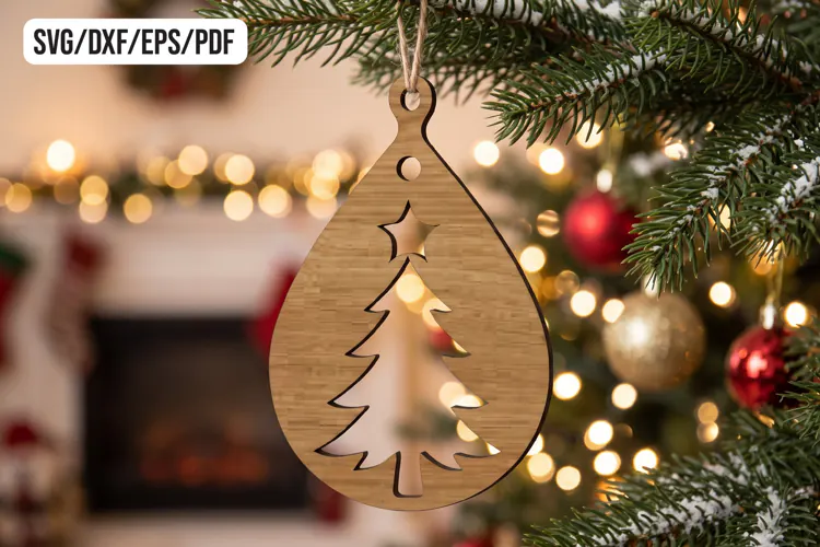Christmas Tree Wooden Ornament Laser Cut