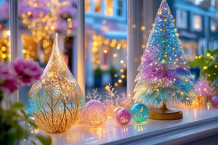 Christmas tree with colorful lights. High quality photo